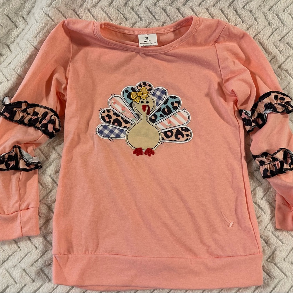 Girls Ruffle Turkey Shirt. New Boutique